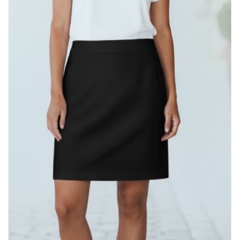 Eileen Fisher Pull‎ On Elastic Waist Straight Skirt Women's L Black Stretch